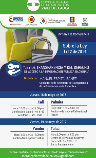 Invitación a la Comunidad: Conferencia Ley de transparencia y acceso a la información pública - Ricardo Rivera Ardila